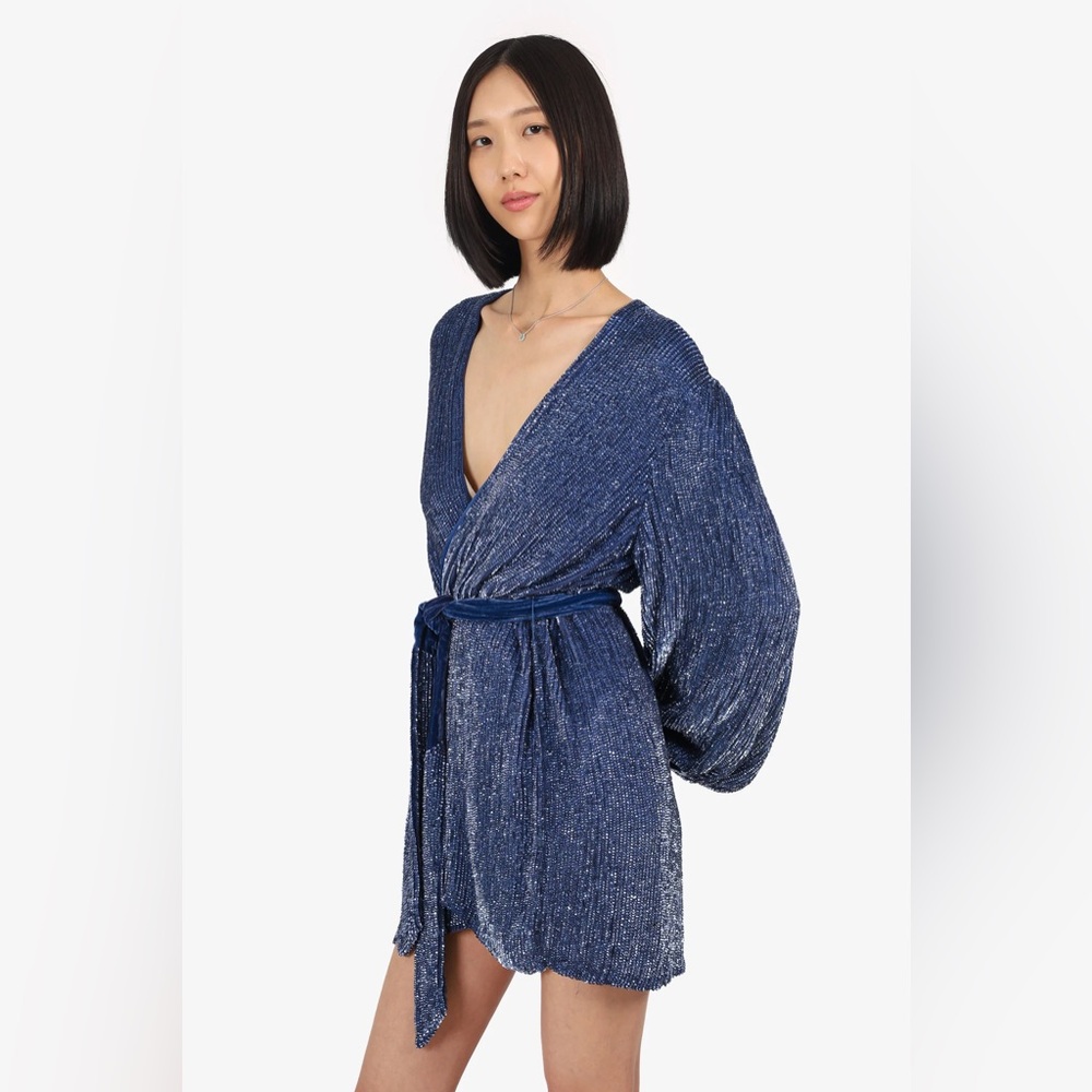 Retrofete Gabrielle Dress in Metallic Navy Size S
